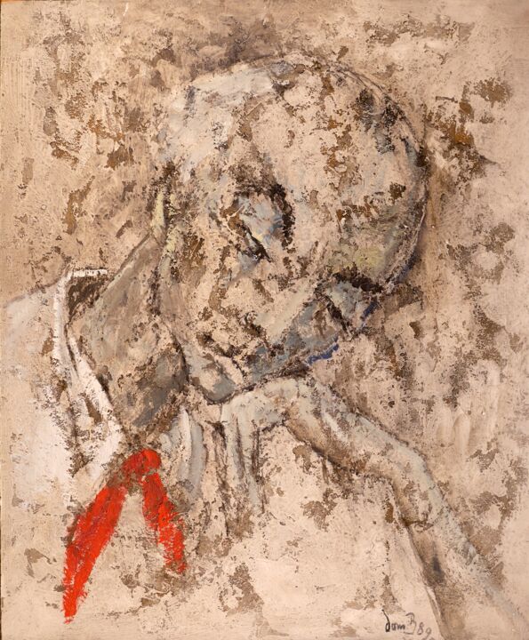 Peinture intitulée "Autoportrait avec c…" par Dominique Bertrand, Œuvre d'art originale, Huile