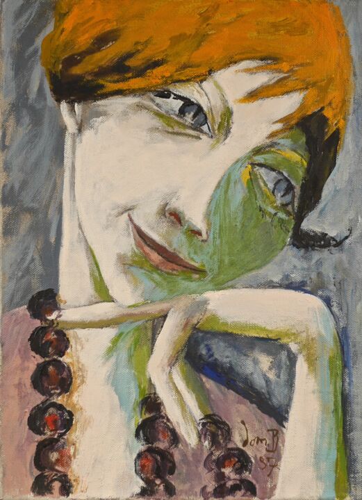 Peinture intitulée "Marie-Claire au col…" par Dominique Bertrand, Œuvre d'art originale, Huile