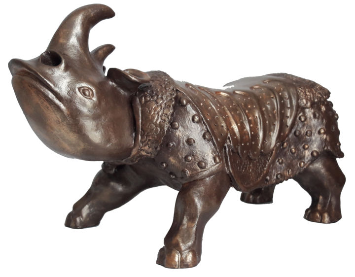 rhinocéros cuivré 雕塑, 8.7x15 in