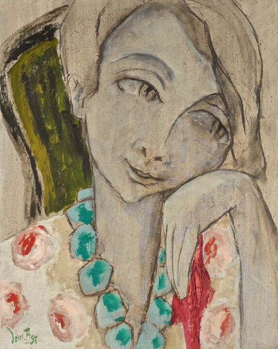 Peinture intitulée "Marie-Claire au col…" par Dominique Bertrand, Œuvre d'art originale, Huile