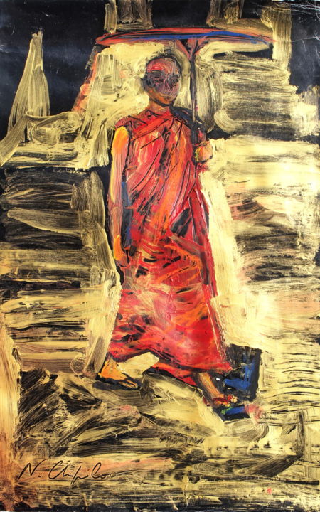 Painting titled "Sortie. Moine sorta…" by Nathalia Chipilova, Original Artwork, Acrylic