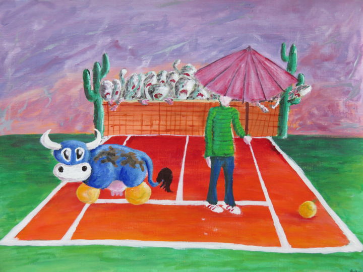 Peinture intitulée "Tennis Game with a…" par Wabyanko, Œuvre d'art originale, Acrylique