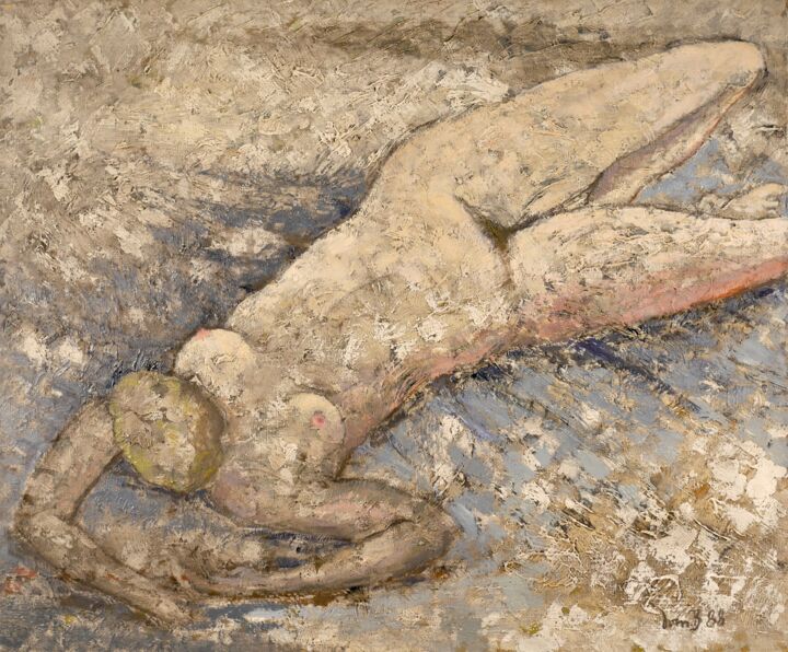Peinture intitulée "Nu couché (1)" par Dominique Bertrand, Œuvre d'art originale, Huile