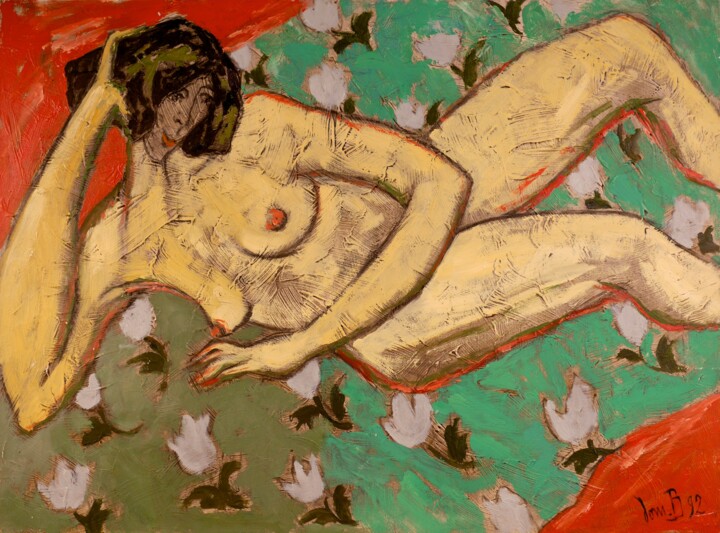 Peinture intitulée "Nu au repos" par Dominique Bertrand, Œuvre d'art originale, Huile