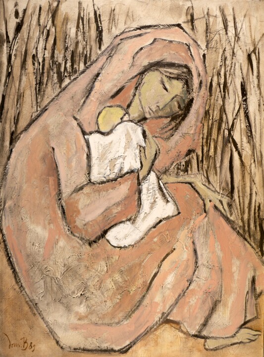 Schilderij getiteld "maternité (forêt)" door Dominique Bertrand, Origineel Kunstwerk, Olie