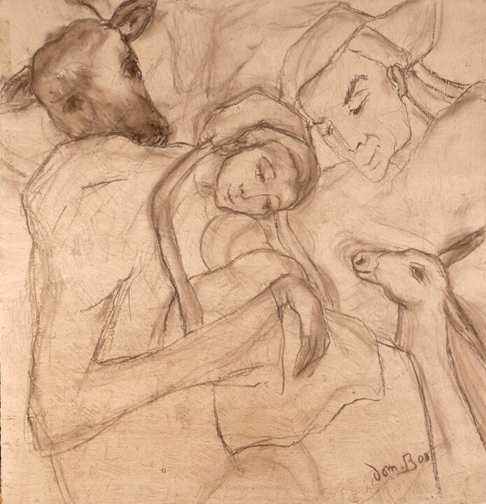 Peinture intitulée "Crèche" par Dominique Bertrand, Œuvre d'art originale