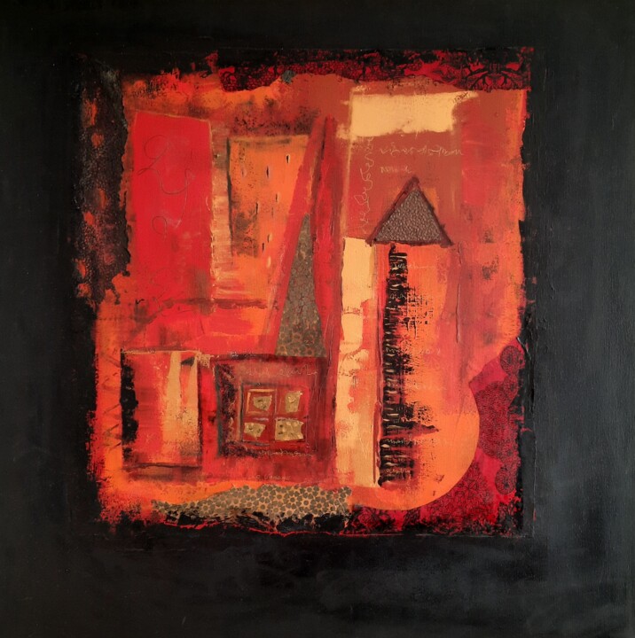 cabane Africaine 绘画, 31.5x31.5 in