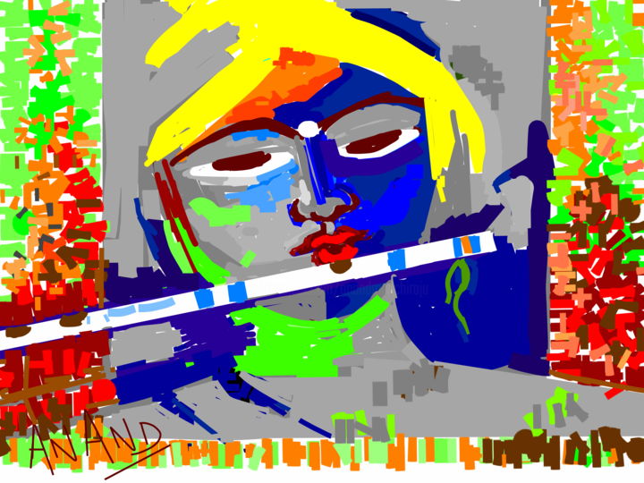 Digital Arts titled "krishna-with-fluit-…" by Anandswaroop Manchiraju, Original Artwork, Digital Painting