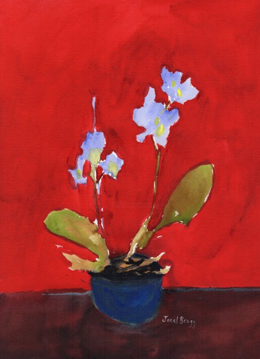 Painting titled "Orchid with Red Bac…" by Janel Bragg, Original Artwork, Watercolor