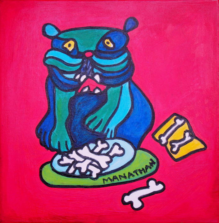 Peinture intitulée "Blue Dog" par Nathalia Chipilova, Œuvre d'art originale, Acrylique Monté sur Châssis en bois