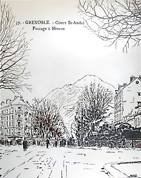 Peinture intitulée "GRENOBLE cours Sain…" par Nessé, Œuvre d'art originale, Acrylique
