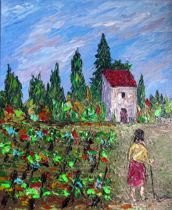 Peinture intitulée "VIGNOBLE DE PROVENC…" par Nicodi, Œuvre d'art originale, Acrylique
