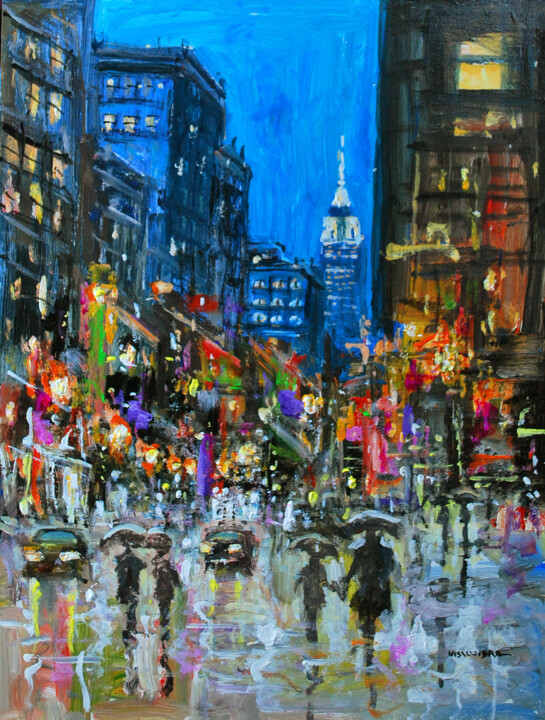 New York City In Rain, 絵画 Vishalandra Dakurによって
