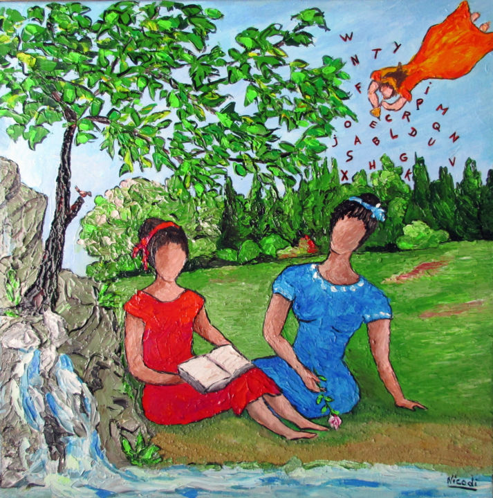 Peinture intitulée "LA LECTURE" par Nicodi, Œuvre d'art originale, Acrylique