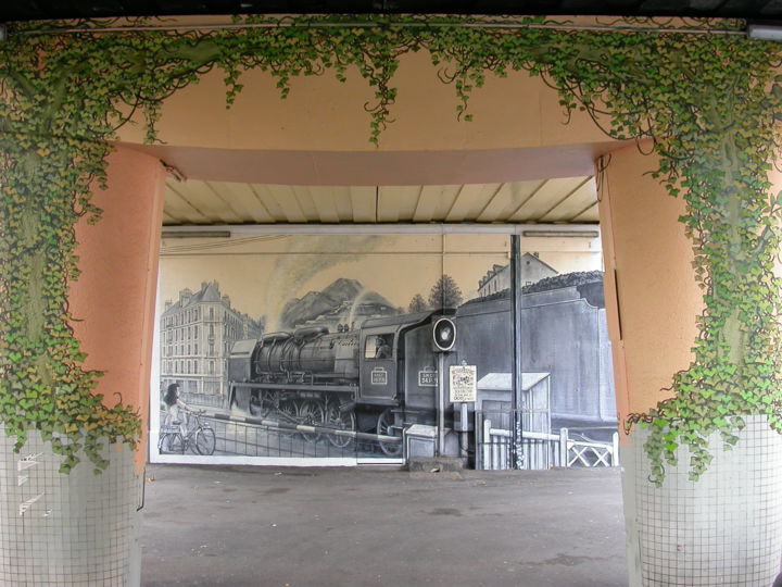 Peinture intitulée "PONT SNCF MARCHE DE…" par Nessé, Œuvre d'art originale, Acrylique