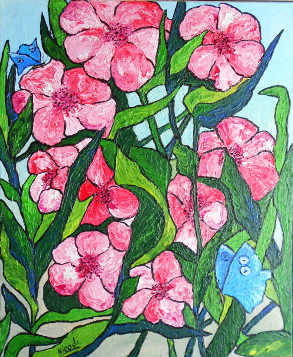 Peinture intitulée "DANS UN JARDIN PEU…" par Nicodi, Œuvre d'art originale, Acrylique