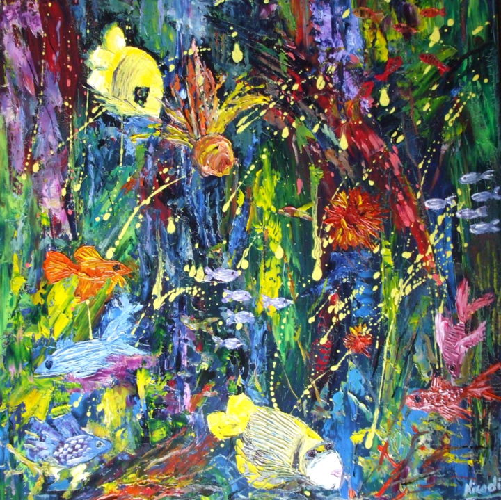 Peinture intitulée "LE JARDIN DE NEPTUNE" par Nicodi, Œuvre d'art originale, Huile