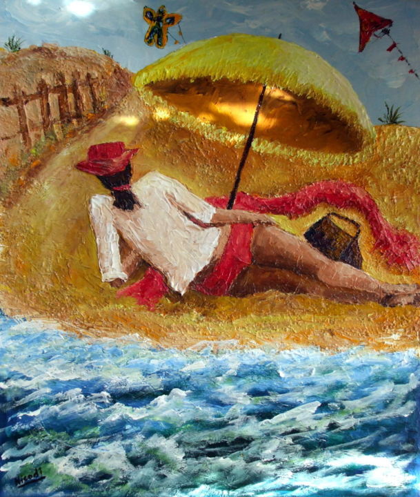 Pintura titulada "SEULE SUR LA PLAGE" por Nicodi, Obra de arte original, Acrílico