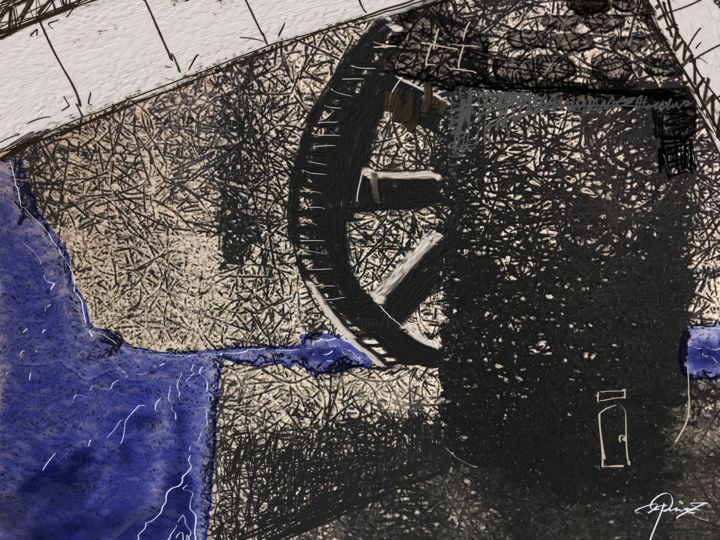 Painting titled "windmill" by Skywalker, Original Artwork, Ink