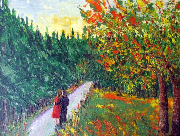 Peinture intitulée "BALADE AMOUREUSE UN…" par Nicodi, Œuvre d'art originale, Acrylique