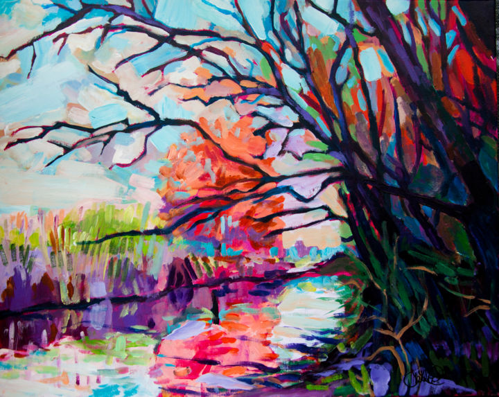 Painting titled "The River 17-884" by Jakub Jecminek, Original Artwork, Acrylic