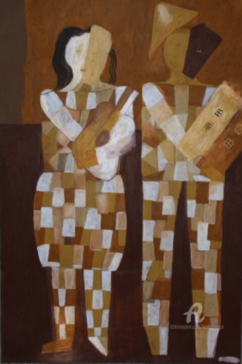 Petits amoureux cubistes ocre de terre