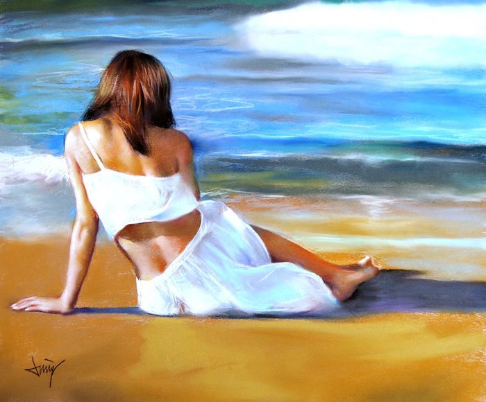 Peinture intitulée "On the beach" par Domingo Alvarez, Œuvre d'art originale