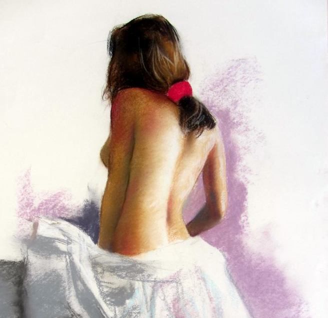Peinture intitulée "Girl back with red…" par Domingo Alvarez, Œuvre d'art originale