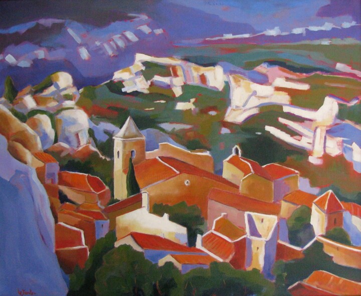 Peinture intitulée "Les Baux de Provenc…" par Jean-Noël Le Junter, Œuvre d'art originale, Huile Monté sur Châssis en bois