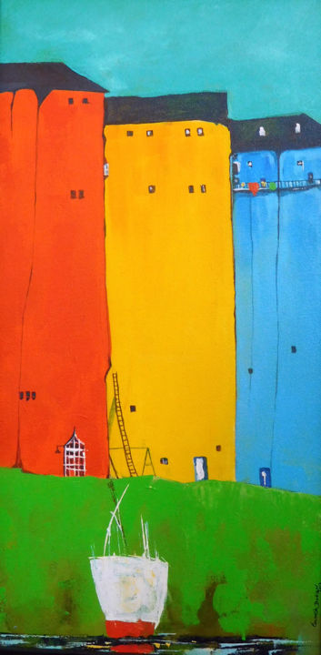 Painting titled "landscape-12x24-01.…" by Ganesh Badiger, Original Artwork, Acrylic