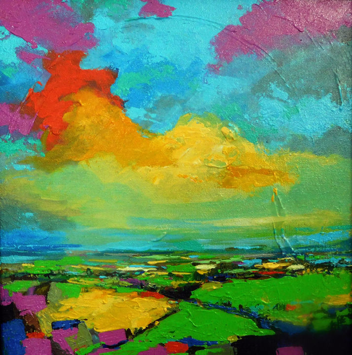 Painting titled "landscape-12x12-02.…" by Ganesh Badiger, Original Artwork, Acrylic