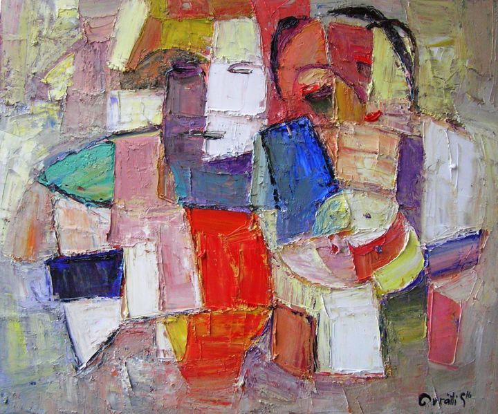 Father-Mother-Child-, Painting by Sam Ovraiti | ArtMajeur