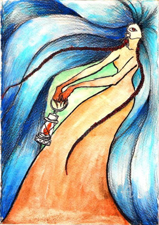Painting titled "Night" by Zmayoslawa, Original Artwork, Watercolor