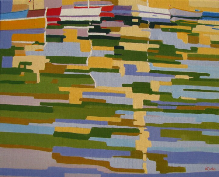 Peinture intitulée "Reflets dans le por…" par Jean-Noël Le Junter, Œuvre d'art originale, Huile Monté sur Châssis en bois