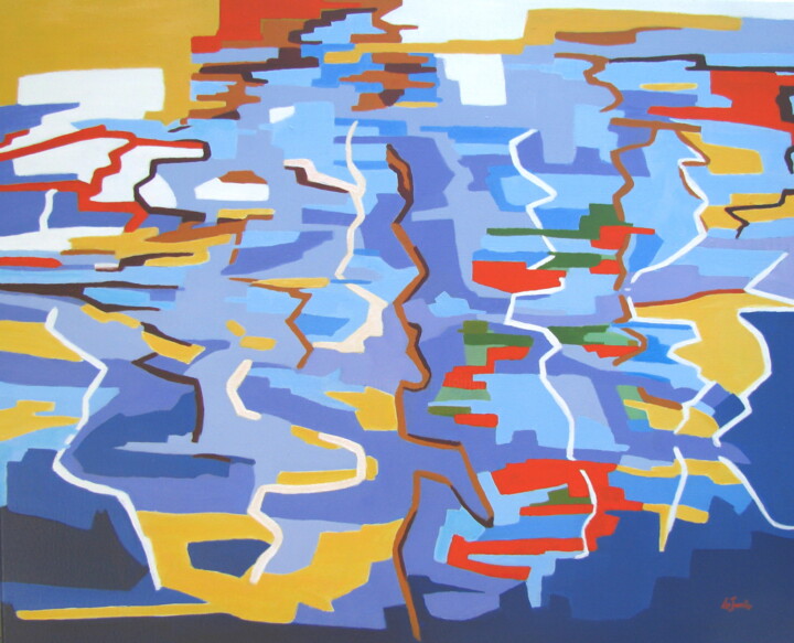 Peinture intitulée "Reflets dans le por…" par Jean-Noël Le Junter, Œuvre d'art originale, Huile Monté sur Châssis en bois