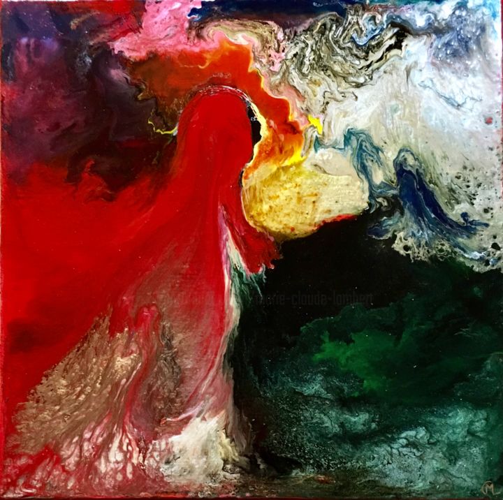 Peinture intitulée "Femme à la robe rou…" par Marie Claude Lambert, Œuvre d'art originale, Acrylique
