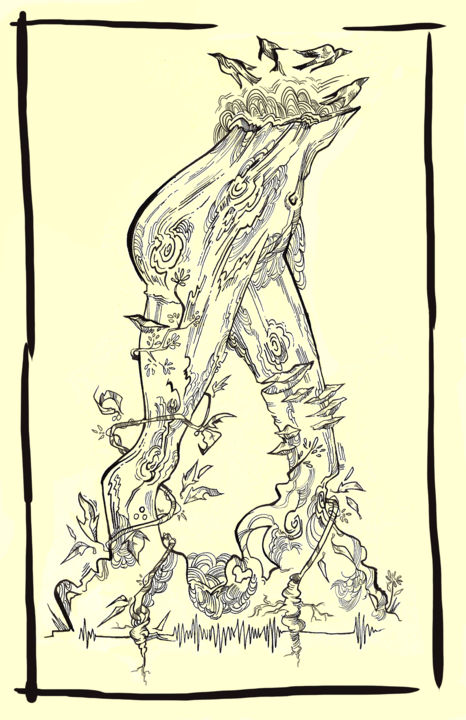 图画 标题为“Walking Woods” 由Oberlin The Artist, 原创艺术品, 墨