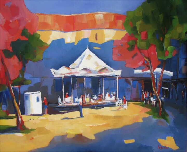 Peinture intitulée "Le manège de Mirepo…" par Jean-Noël Le Junter, Œuvre d'art originale, Huile Monté sur Châssis en bois