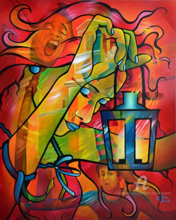Peinture intitulée "l'allumeuse de réve…" par Jeannette Guichard-Bunel, Œuvre d'art originale, Huile
