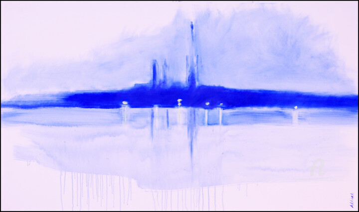 Painting titled "Rouen, vue de la ri…" by Alliet-Delacroix, Original Artwork, Oil