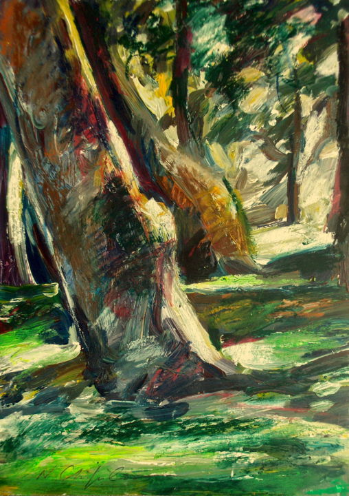 Painting titled "In the forest 3" by Nathalia Chipilova, Original Artwork, Acrylic