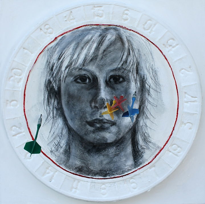 Painting titled "Autoportrait cible" by Nathalia Chipilova, Original Artwork, Acrylic
