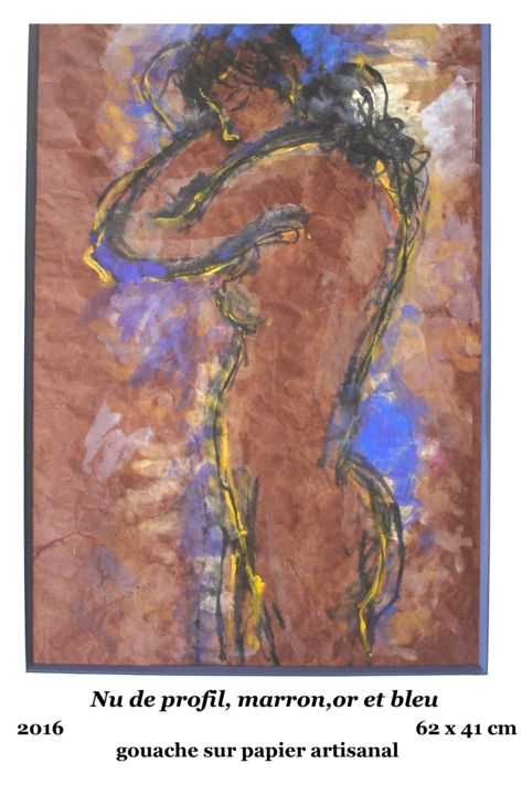 Peinture intitulée "Nu de profil, marro…" par Ioana, Œuvre d'art originale, Gouache