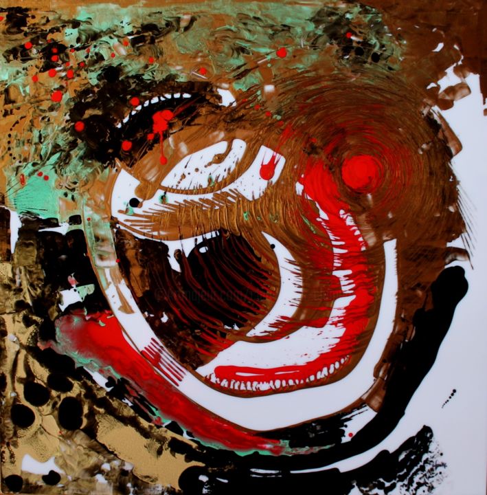 Peinture intitulée "Monstre d'or - tech…" par Clau Redier-Clément, Œuvre d'art originale, Acrylique Monté sur Plexiglas