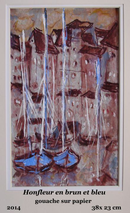 Peinture intitulée "Honfleur en brun et…" par Ioana, Œuvre d'art originale, Gouache