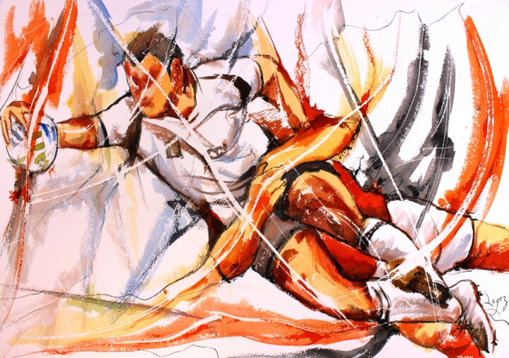 381 Geste rugbystique 绘画, 14.2x20.1 in
