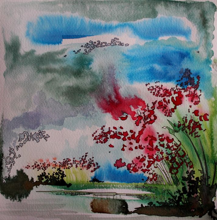 Peinture intitulée "A force d'impatienc…" par Clau Redier-Clément, Œuvre d'art originale, Aquarelle Monté sur Verre