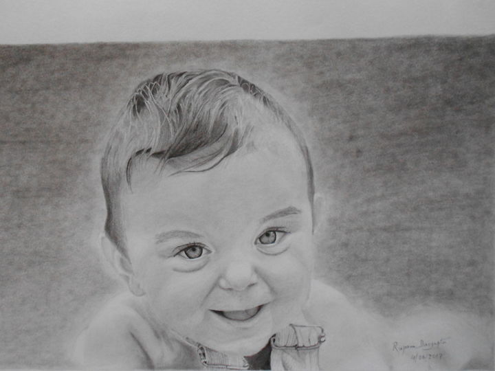 Drawing titled "loughing-baby.jpg" by Rupam Dasgupta, Original Artwork, Charcoal