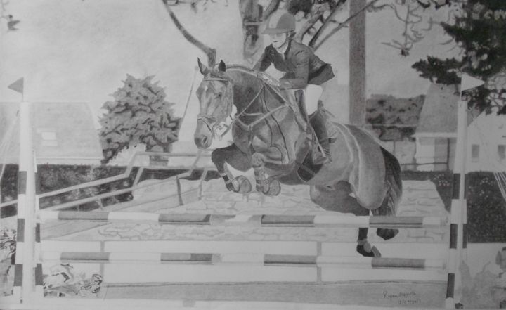 Drawing titled "show-jumping.jpg" by Rupam Dasgupta, Original Artwork, Charcoal