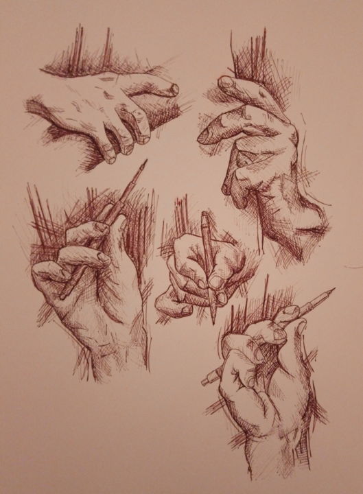 Drawing titled "Studio Di Mani Che…" by Mattia Bugada, Original Artwork, Ink